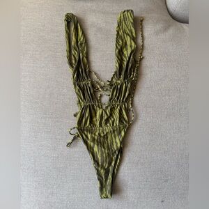 Green Zebra Print One Piece